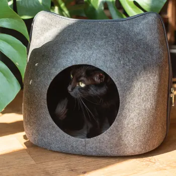 

New Portable Cat Shape Pet Bed Cat Cave Sleeping Bag Zipper Egg Shape Felt Cloth Pet House Nest Cat Basket with Cushion