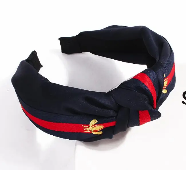 Фирменный дизайн полосатая повязка на голову Женский бантик медовый ободок для головы "ПЧЕЛКА" Кольца для волос гибкие аксессуары Haar - Цвет: Navy