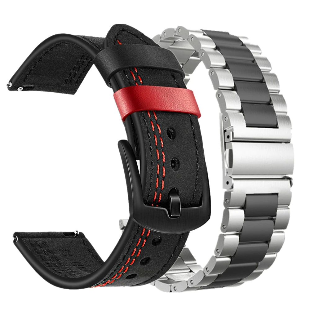 Leather Watchband +Tool For Amazfit GTS Bip U S GTR 42mm Smart Band Bracelet Stainless Straps