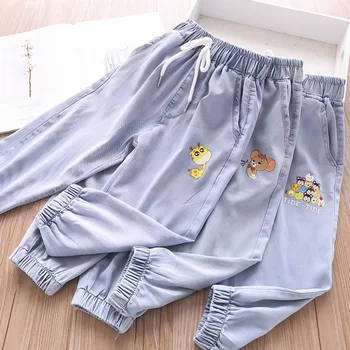 

2020 Spring and Summer Baby Animal Printed Lace-up Jeans Ankle-length Girls' Trousers Wholesale