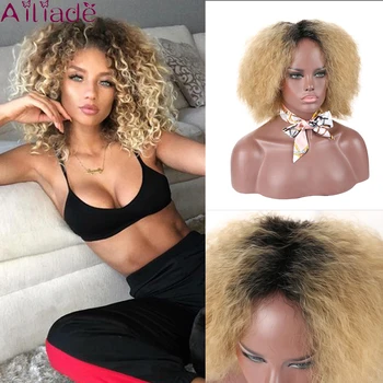 

AILIADE Black Woman Mixed Gold Mixed Color Short Curly Wig African Hairstyle Synthetic Hair High Temperature Fiber