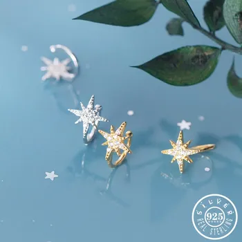 

Mens 925 Sterling Silver Cubic Zircon Star Shape Gold Color Plated CZ Ear Cuffs Clip Earrings Without Piercing for Women