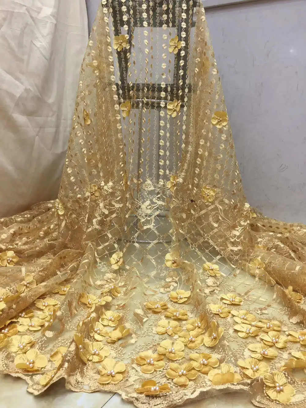 Высококачественная 3D кружевная ткань лук цвет африканская французская Тюлевая ажурная кружевная ткань с бисером нигерийская Тюлевая ткань ткани для свадьбы DG631