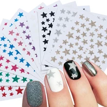 1 шт золотисто-черные наклейки для дизайна ногтей, клейкие слайдеры, 3D блестящая Звезда, блестящие наклейки для ногтей, дизайны для маникюра, фольга, Decoraion TRNC132