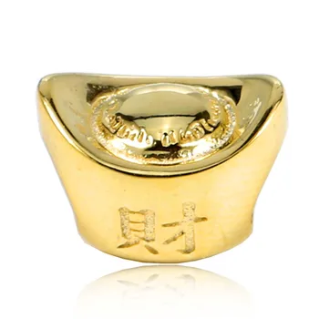 

New 925 Sterling Silver Bead Charm Gold Color Shine Ingot With Chinese Characters Wealth Beads Fit Pandora Bracelet Diy Jewelry