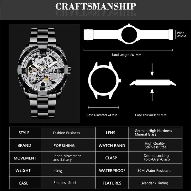 Forsining механические часы с серебряным скелетом наручные часы черные стальные автоматические часы для мужчин прозрачные часы Relogio