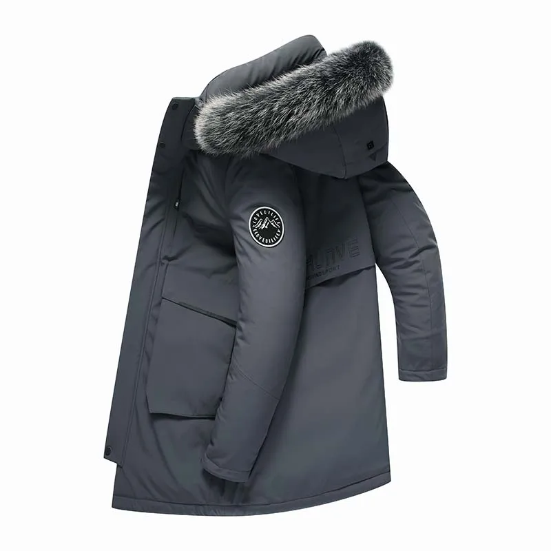 Зимний длинный пуховик для мужчин, белый пуховик на утином пуху, пальто с меховым воротником, верхняя одежда с капюшоном, большие размеры, высокое качество, плотное пальто куртка