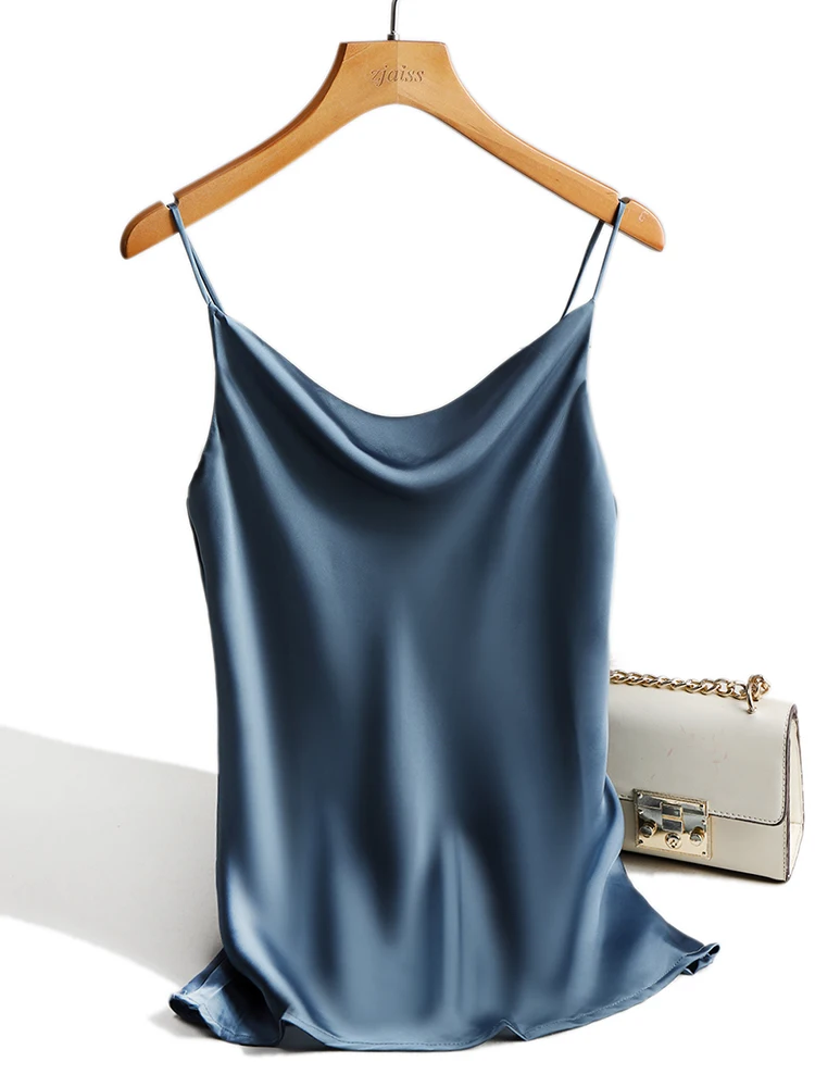 

Satin Silk Tank Tops Female 2020 Summer Sexy Strap Basic Spaghetti Strap Tops Women Sleeveless Camisole Camis Vest Black White