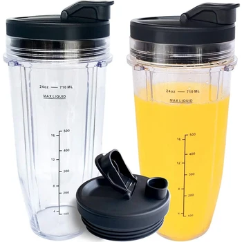 

2-Pack Replacement 24Oz Blender Cup with Sip & Seal Lid for Ninja BL480/BL490/BL640/BL680 Auto IQ Series Blenders