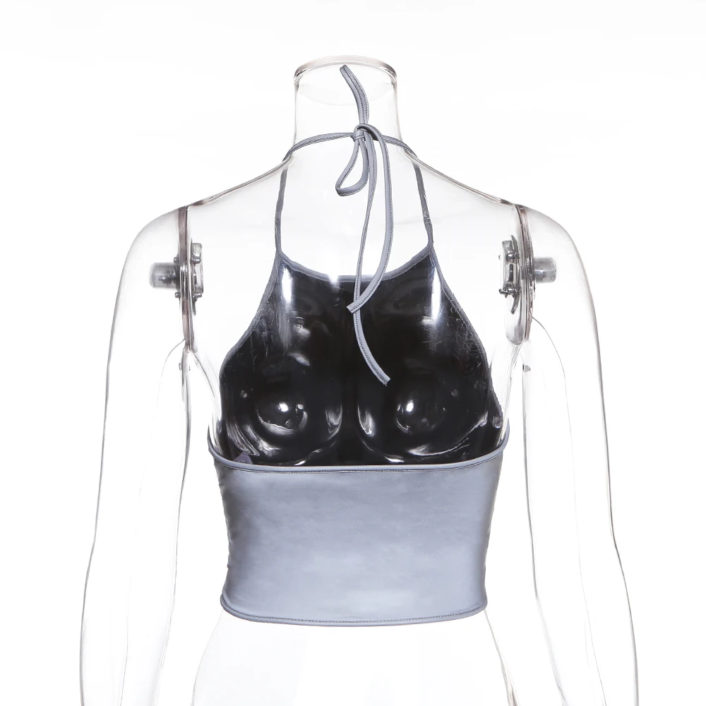 Chicology светоотражающий Холтер harajuku crop camis Топ летние женские без рукавов сексуальные Клубные женские уличные вечерние шорты