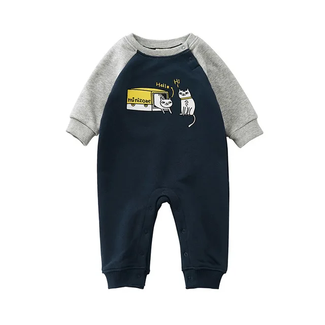 02 dark blue Брендовые детские комбинезоны, плотные цельнокроеные бархатные комбинезоны для новорожденных мальчиков и девочек, одежда для малышей на осень и весну, одежда с длинными рукавами, 3 мес.-24 месяца - Цвет: 02 dark blue