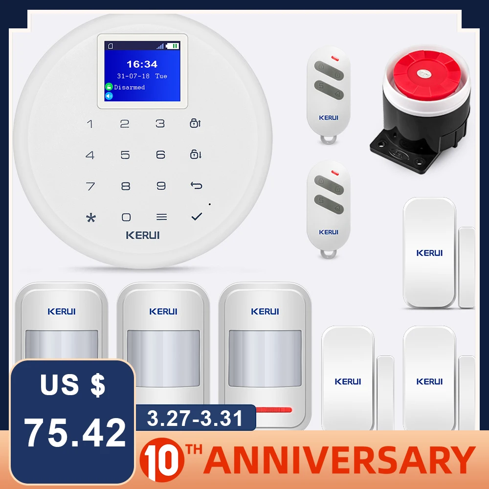 

KERUI G17 433MHz Wireless Home Security GSM Alert System IOS Android APP Remote Control Massage Push Alert System Detector Kit