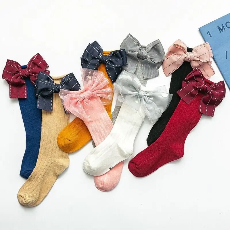 

Fashion Children Socks With Bows Baby Girls Knee High Sock Cotton Anti Slip Soft Toddlers Long Socks For Kids Princess Sock