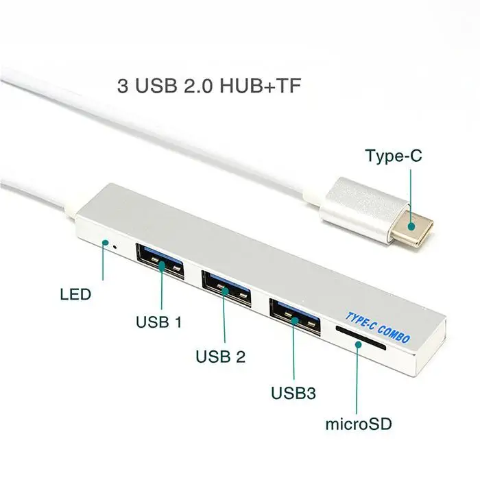 Type-C до 3 портов USB концентратор OTG адаптер USB3.1 SD 17 см/6,7 дюйма кардридер серебристый, серый