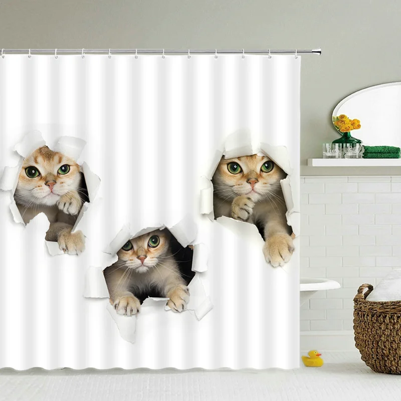 

Cat and Dog Cute Animal Print Pattern Printing Shower Curtain Bathroom Curtains Waterproof Polyester Fabric Shower Screen