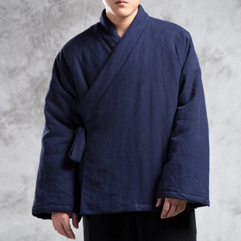 2023 winter Chinese style warm linen Padded coat jackets for men casual slim linen Tang suit overcoat men,size M-4XL 3