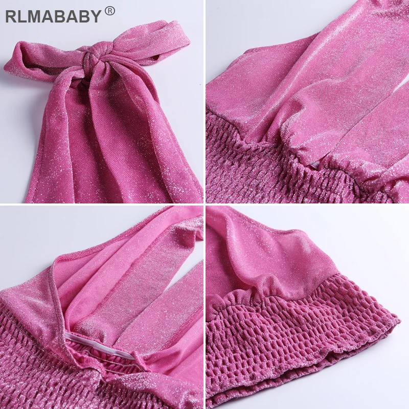 RLMABABY Блестящий короткий узкий топ с глубоким v-образным вырезом без рукавов с открытой спиной пикантные женские топы летние повседневные пляжные вечерние топ с повязками Топ