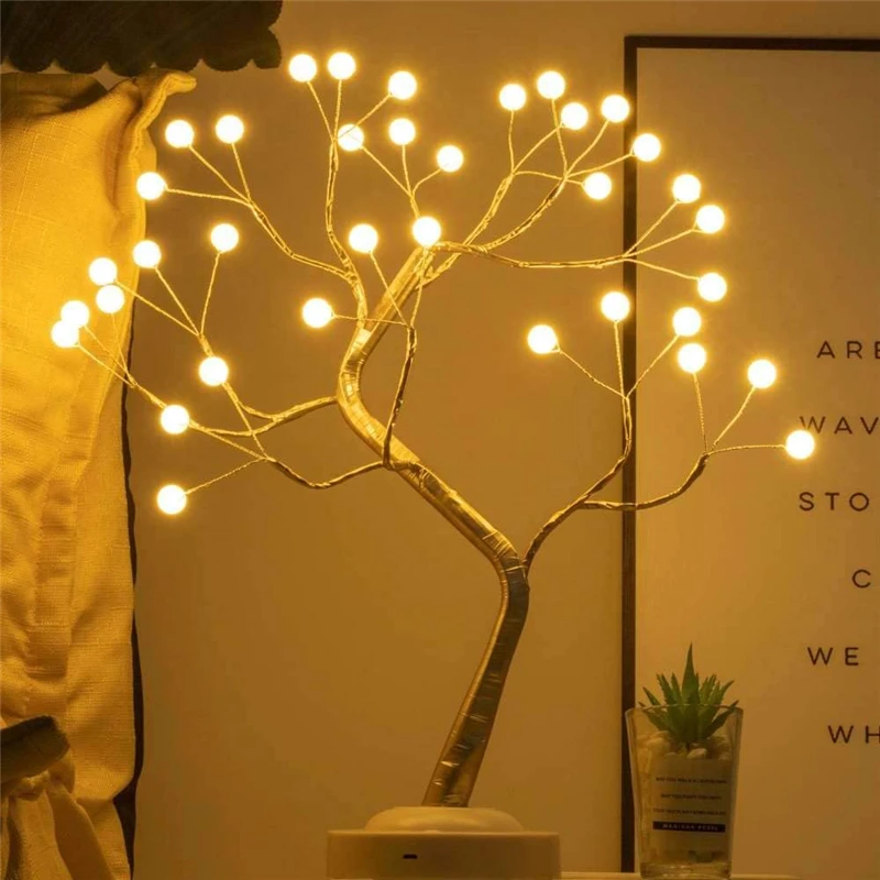 

108 LED USB 3D Table-Lamp Copper Wire Christmas Fire Tree Night Light for Home Holiday Bedroom Indoor Kids Bar Decor Fairy Light
