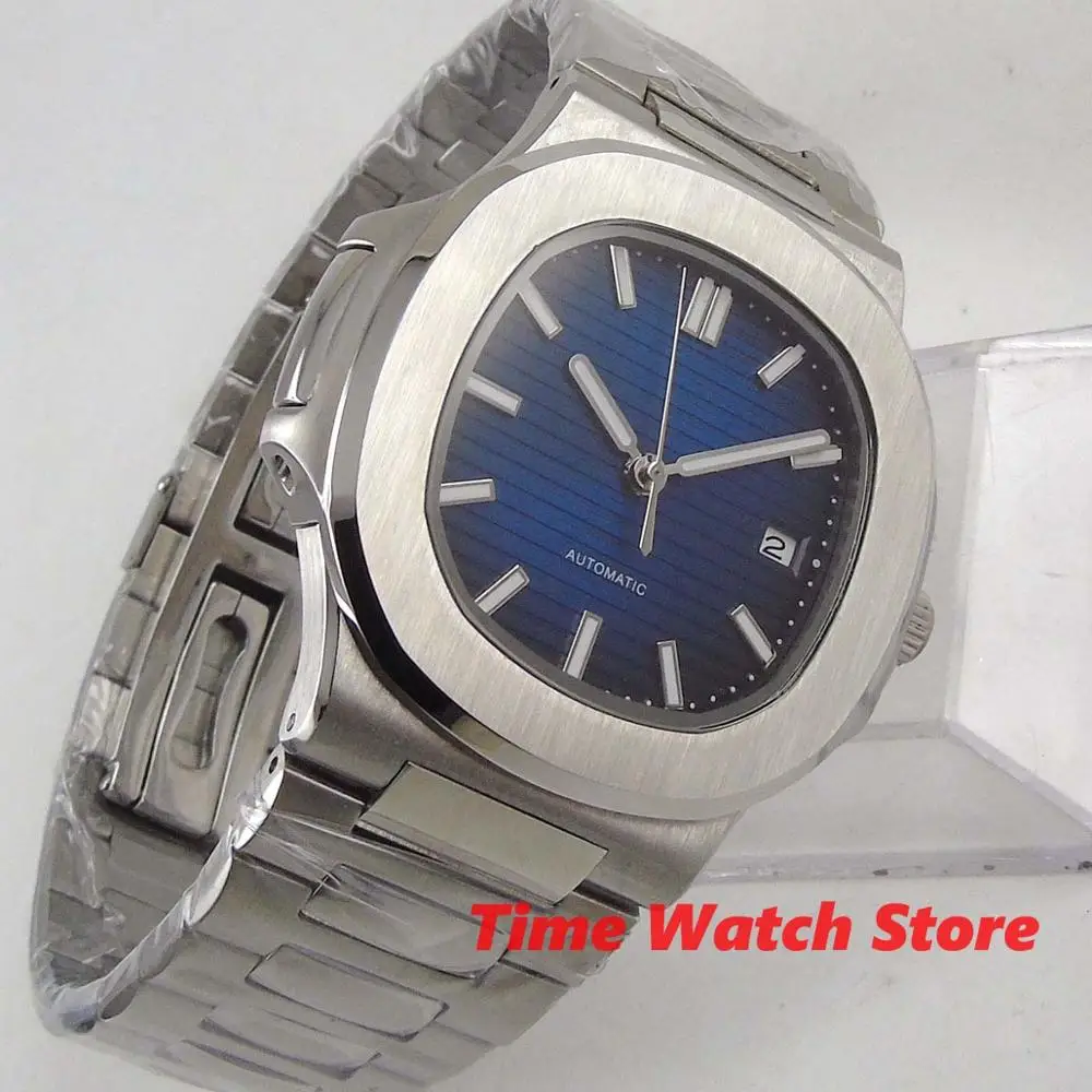 Механические Автоматические Мужские наручные часы MIYOTA Bliger 40 мм без логотипа, квадратные водонепроницаемые часы из нержавеющей стали с синим циферблатом и сапфировым стеклом 324