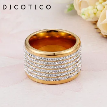 

Dicotico Multiple Color Wedding Bands Rings For Women Stainless Steel Italy Gold 14mm Width Size 6-9 Finger Rings Femme Jewelry