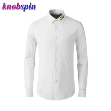 Брендовая Качественная мужская рубашка из чистого хлопка с цветным вышитым воротником и длинным рукавом, приталенная рубашка для мужчин, деловая Мужская одежда, рубашки M-4XL
