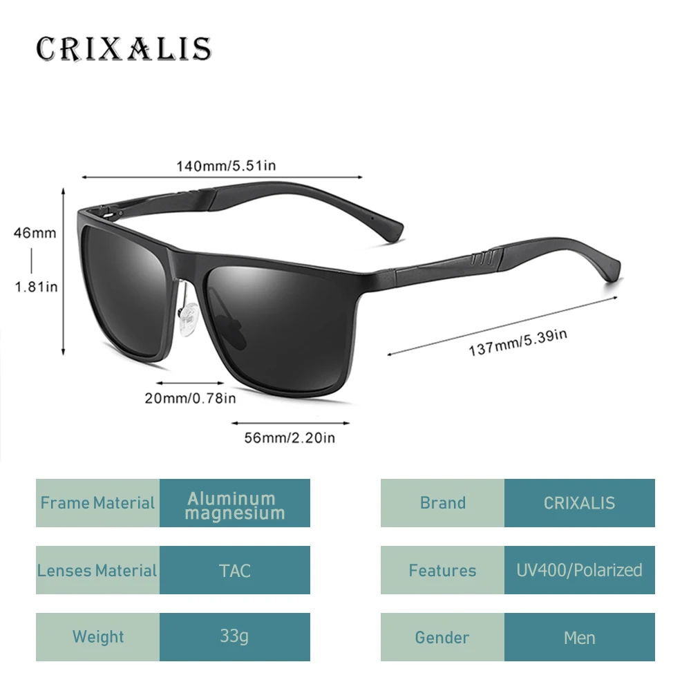 CRIXALIS, поляризационные мужские солнцезащитные очки, фирменный дизайн, Ретро стиль, квадратные солнцезащитные очки, аксессуары, унисекс, очки для вождения, oculos de sol