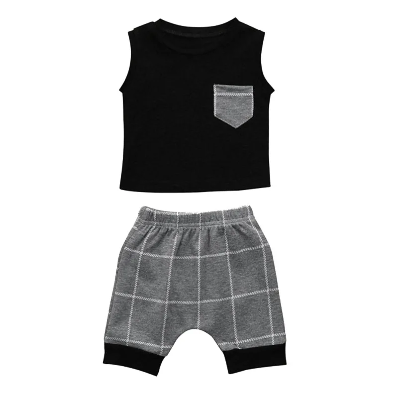 

Summer Casual Fashion Baby Boy Sleeveless Vest Plaid Patchwork Short Pants Kit Kid 2pcs Outfit Set #p