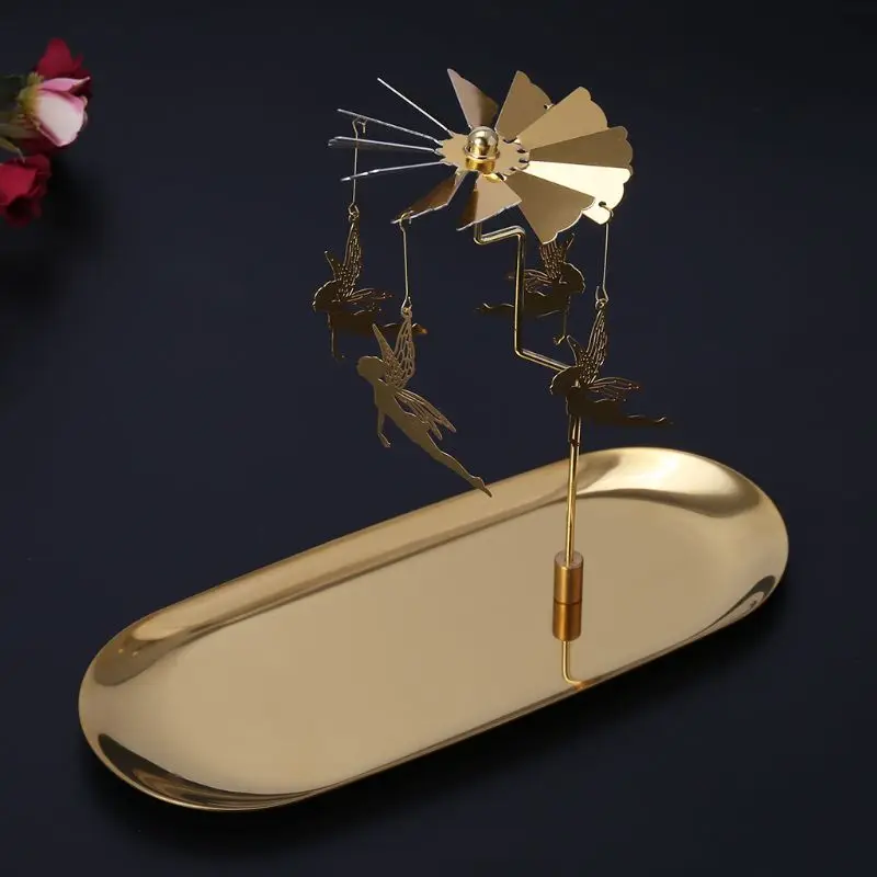 Рождество Магнитный вращающийся карусель Tealight подсвечник металлическая подставка