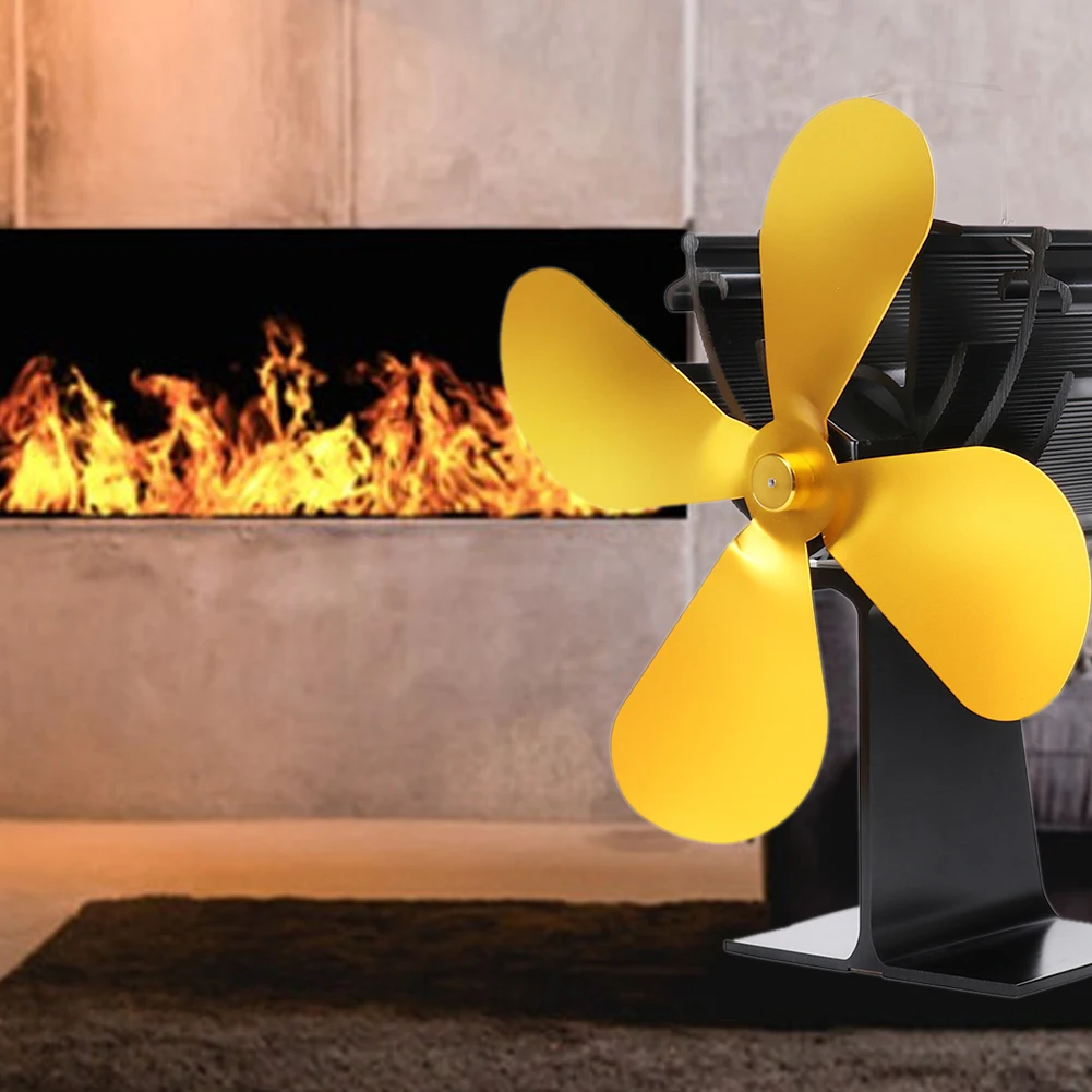 4 лопасти энергосберегающий термоуправляемый портативный домашний Золотой вентилятор для камина Легкий Низкий уровень шума эффективный Прочный Зимний практичный