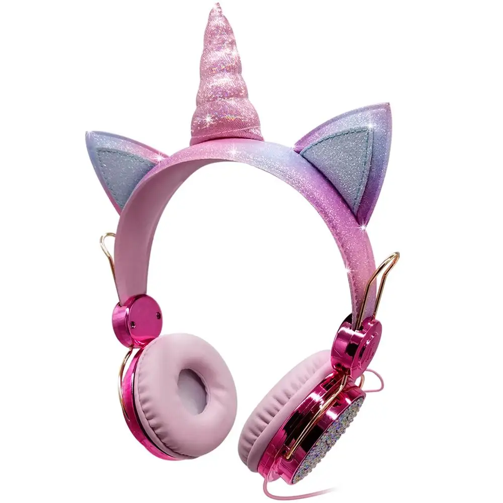 Cute Unicorn Headphone Kids Colorful Diamond Phone Headphones Girl Fone Gamer Earphones With Mic For Live Stream Youtube Video