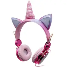 Cute Unicorn Headphone Kids Colorful Diamond Phone Headphones Girl Fone Gamer Earphones With Mic For Live Stream Youtube Video