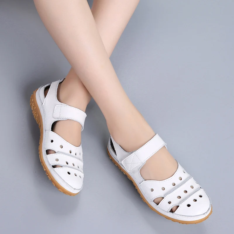 Summer Women Gladiator Sandals Ladies Hollow Casual Comfortable Soft Leather Skin Genuine Leather Flat Beach Sandals women sandals,women flats,comfortable sandals