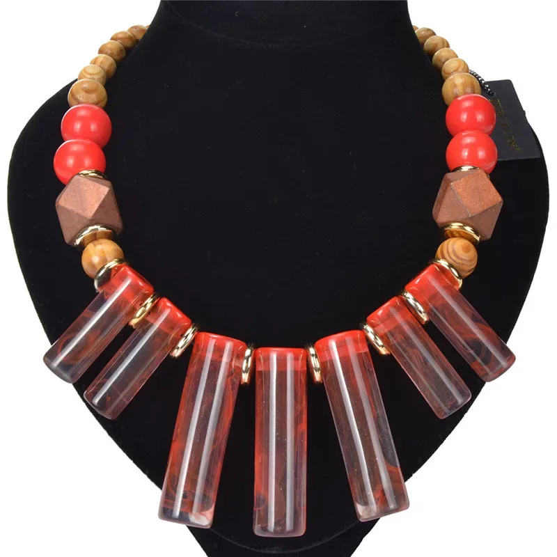 6 цветов Шарм Кулон из смолы ожерелье деревянное Бисероплетение ожерелье массивные Биб-серьги ожерелье женский кулон de moda