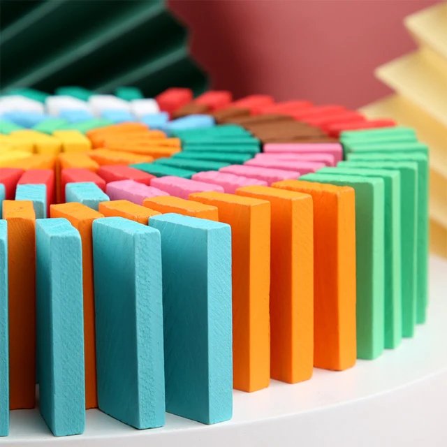 120 PCS Colored Domino Blocks Kits Gift Bag Playset Rainbow Wood Dominoes Games Montessori Toys Early Educational Toys for Kids 2