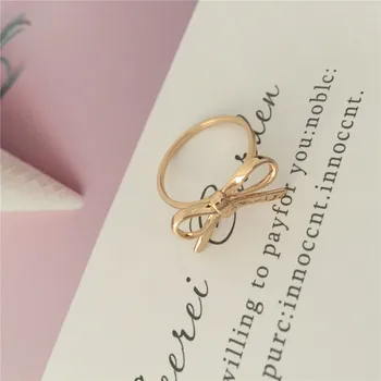 

Girly Gold Color Plating Lovely Ribbon Decorated Ring For Girl School Party Presentation Show Cute Delicate Jewelry