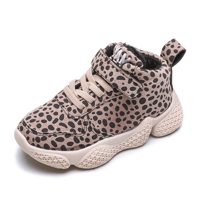 

AFDSWG girls shoes for autumn Autumn and winter child shoes kids Plus velvet warm girls leopard print boys sport shoes