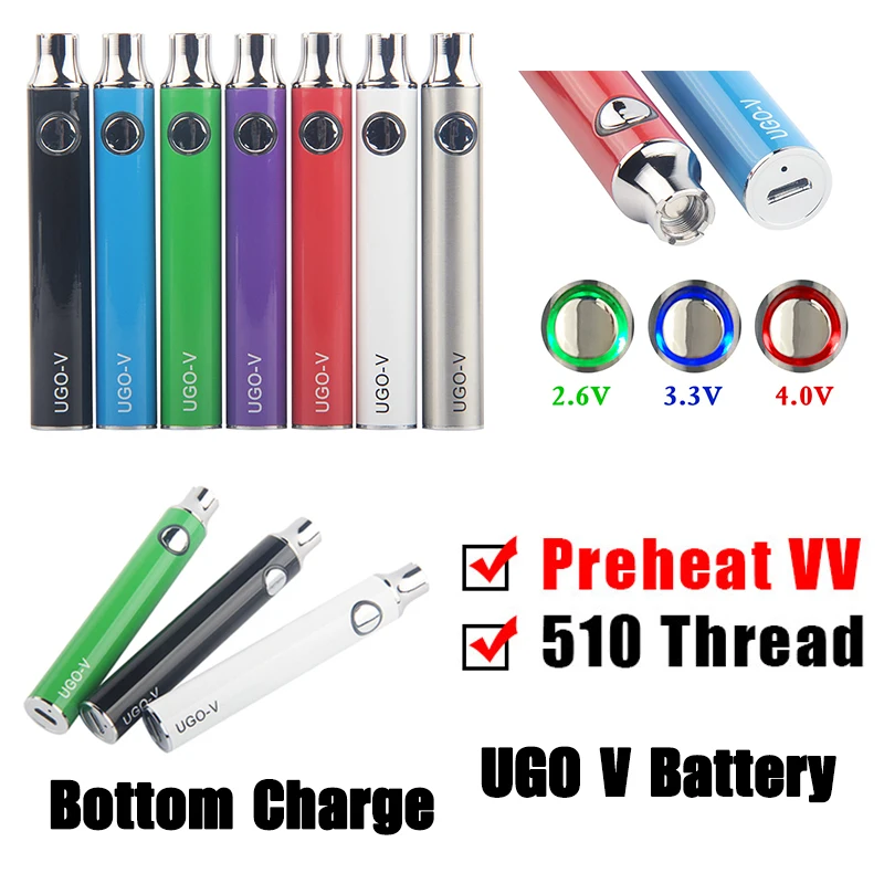 

UGO V Micro USB Passthrough Charge Preheat VV Vape Pens Battery Charger Cable 510 Thread EVOD Vaporizer 650mAh 900mAh eGo eCig