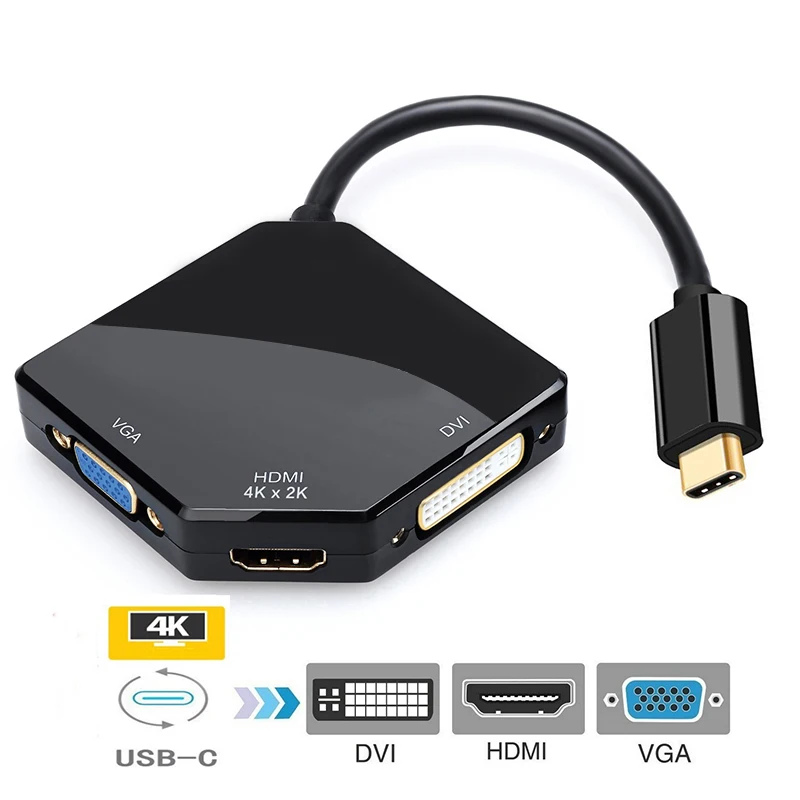 USB-C к HDMI VGA DVI многопортовый адаптер Тип-C HDMI 4K 3 в 1 Многофункциональный кабель конвертер AS99