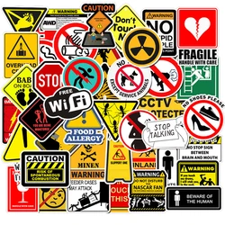 Assorted Waterproof Warning and Danger Sign Stickers (Warning 50PCS)