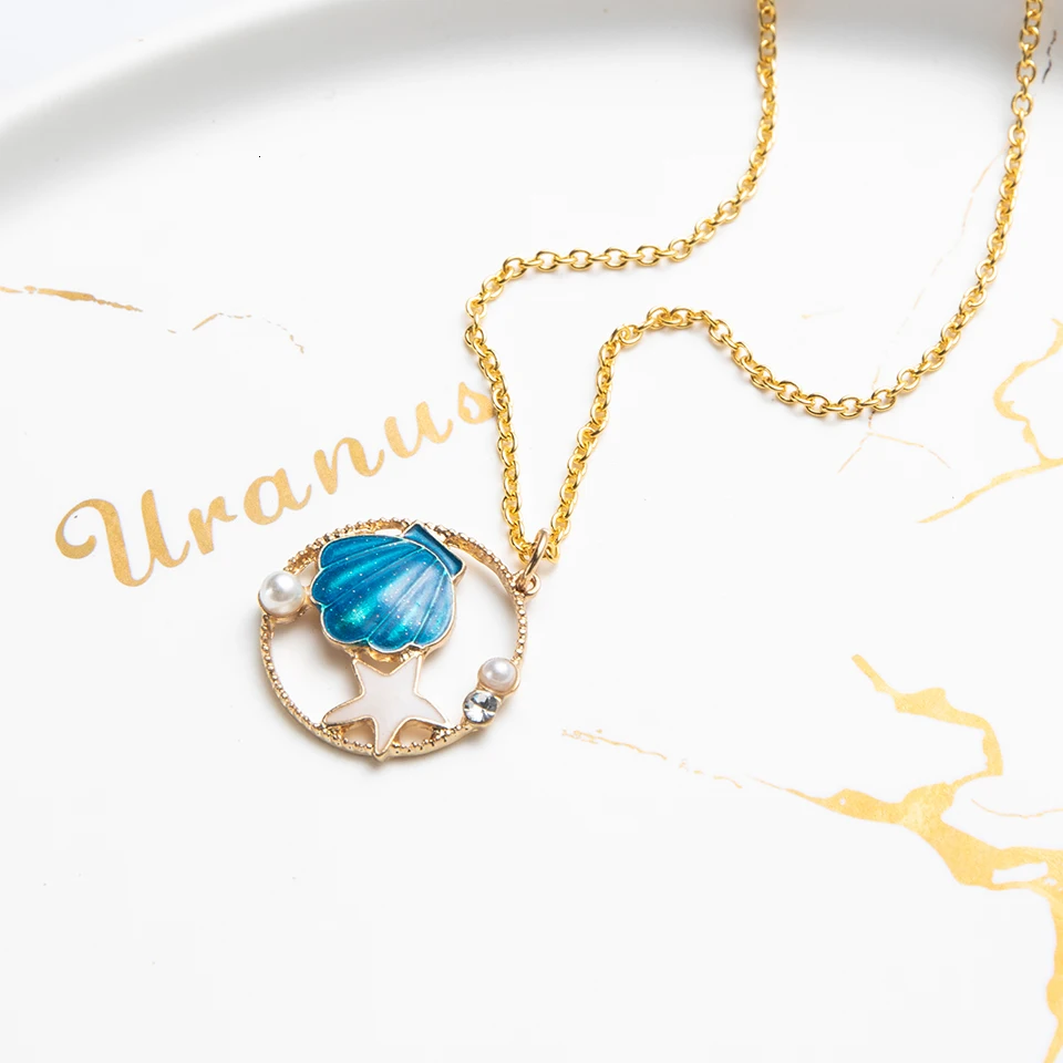 Women Necklace Cartoon Fruit Flowers Cat Sea Star Choker Necklaces&Pendants For Girls Children Gold Chain Fashion Jewelry Gifts (57)