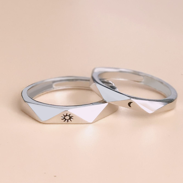 Sun Moon Paired Couple Rings For Women Men Lover Finger Silver Color Valentine's Day Matching Wedding Jewelry Gifts