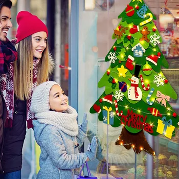 

Hot Children Felt Christmas Tree and Spared Ornaments Bundle with LED String Light D6