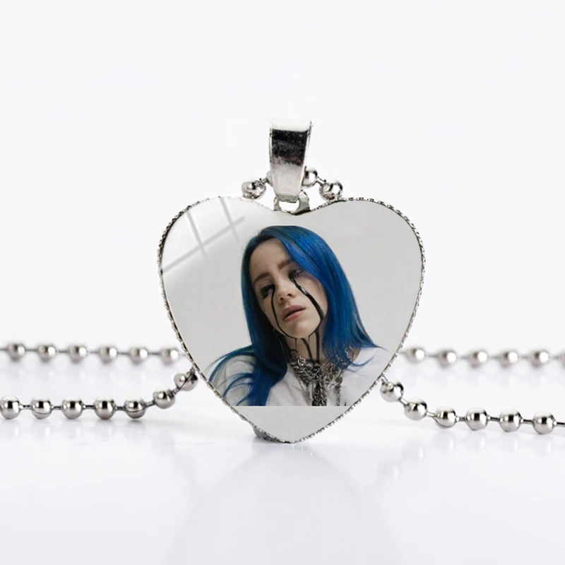 1 Хип-хоп Billie Eilish рок-певица ожерелье женщина кабошон стекло купол сердце Чокер-ожерелье в стиле панк ювелирные изделия болельщики подарки - Окраска металла: 1