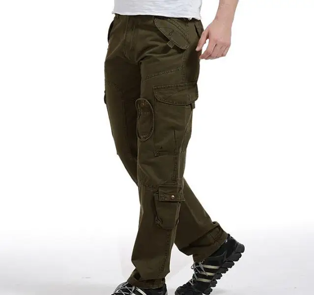 Army green Новые высококачественные мужские брюки карго с большим карманом, повседневные брюки, больше карманных брюк, размер 28-40, мужские военные штаны - Цвет: Army green