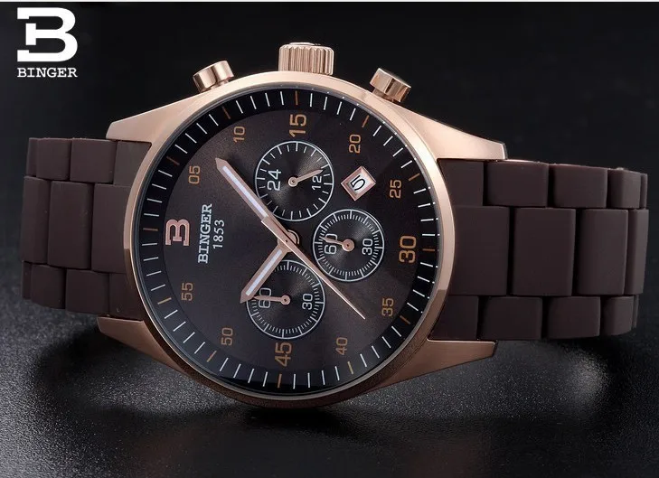 Швейцария мужские часы люксовый бренд фирмы Binger, кварцевые мульти дисплей Спорт Силиконовые наручные часы водостойкий мужской часы B1101-4