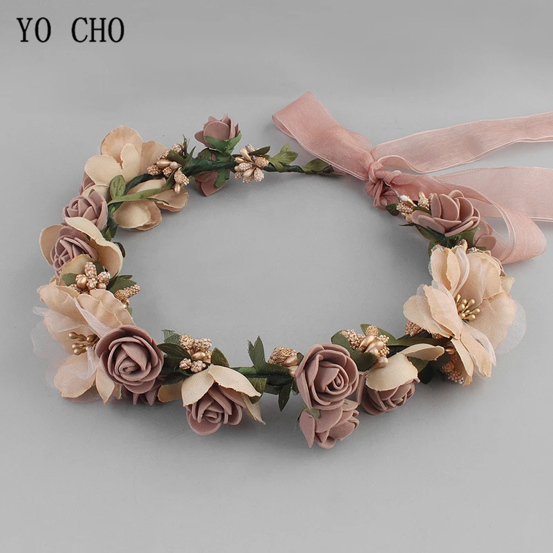 Meldel Bridal hair accessories foam rose headband women headdress silk fake flower wreath handmade headband Hair Accessories Bridal Hair Accessories
