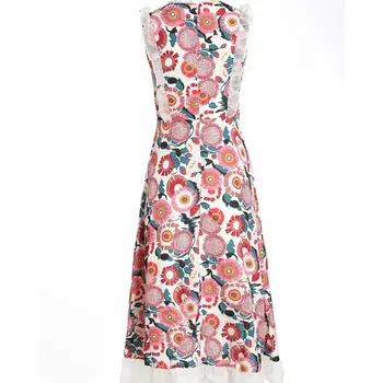 

New Flower Print Women Beaded Dress Elegant O-Neck Sleeveless Pleated Dresses D2301