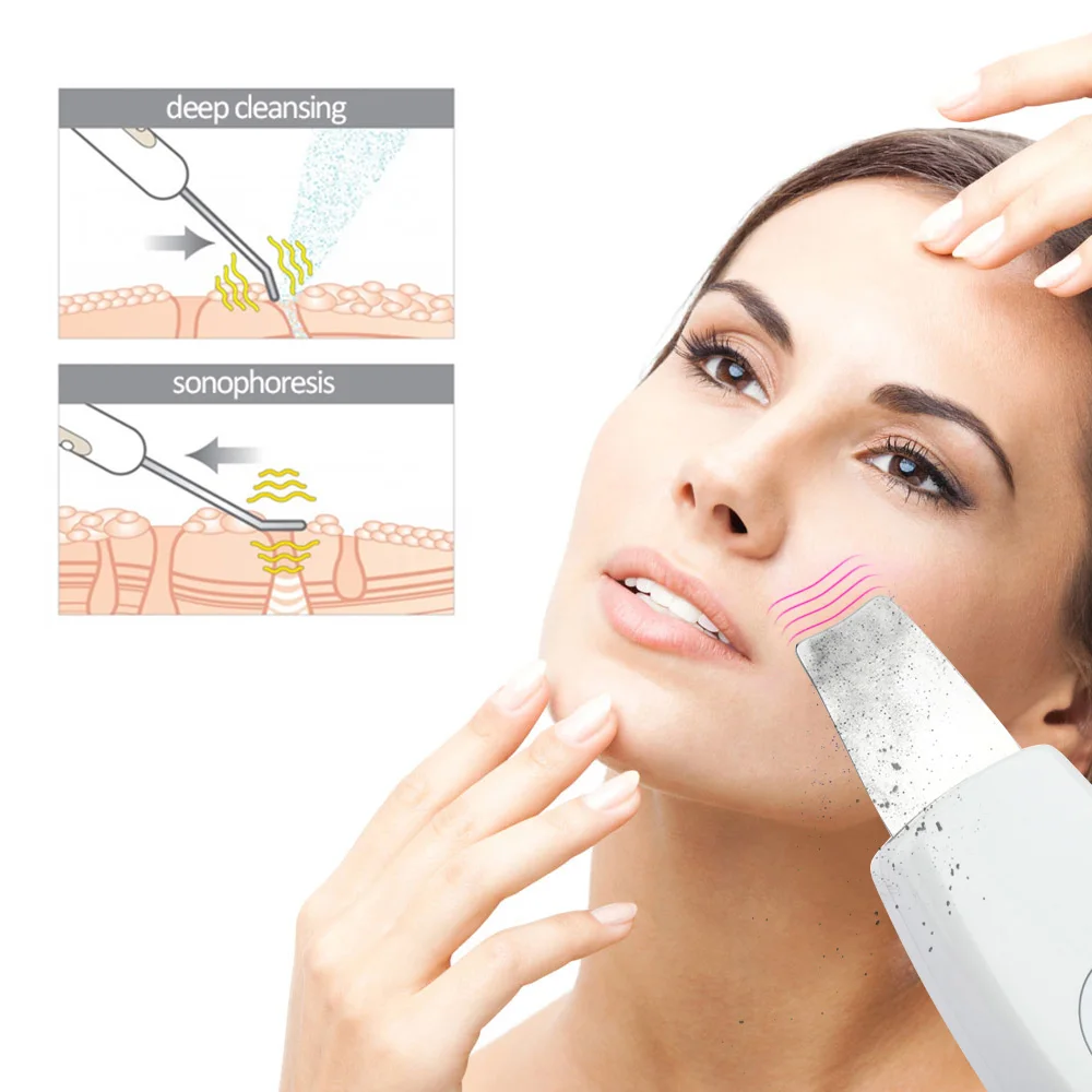  Ultrasonic Skin Scrubber Ultra sound Vibration Massager Face Cleaner Ultrasound Peeling Clean Tone 