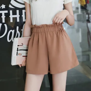 

Summer Women Shorts Wide Leg High Waist Solid Color Pockets Casual Ladies Loose Black Shorts 2020 New Arrival