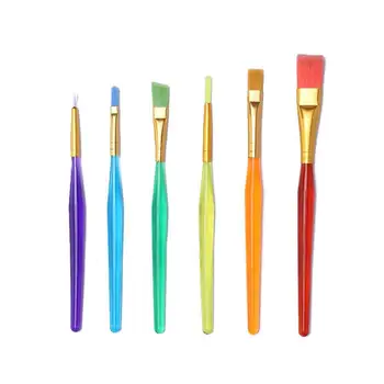

6 Pcs/Set Colorful Tip Flat Child Paint Brushe Plastic Handle Nylon Paint Brushes Set Drawing Art Supplies